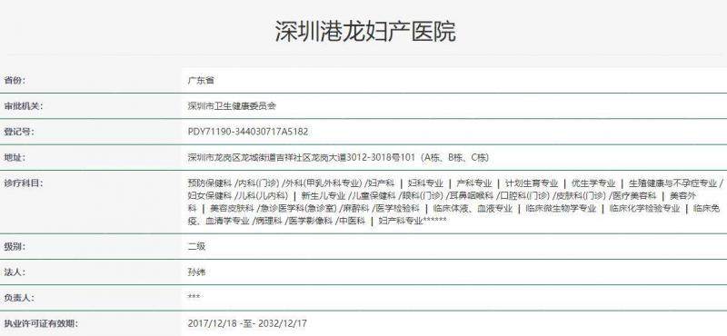 深圳港龙医院整形外科地址电话及营业时间